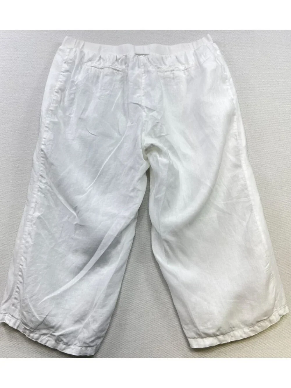 JM Collection Women's Linen Wide-Leg Crop Pants Drawstring Waist Size 18 White
